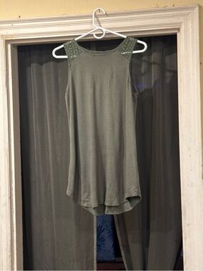 Olive Green Crochet-Trim Sleeveless Tank Top
